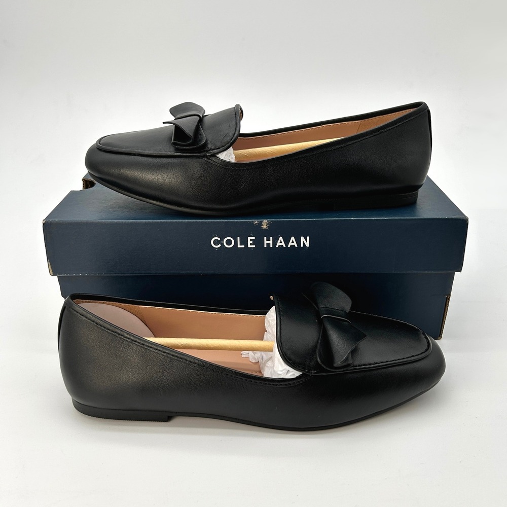 Womens Loafers‎ Cole Haan Payson Soft Bow Size 6 Black Leather Flats NEW W34056